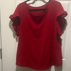 SHEIN Women's Red Ruffle Sleeve Blouse